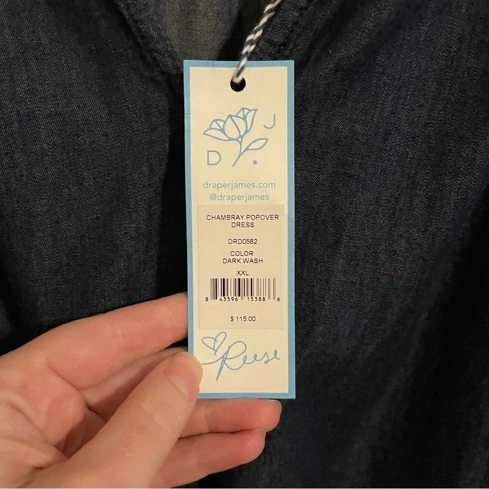 NWT Draper James Chambray Popover Dress Dark Wash Style DRD0582 Blue Size XXL